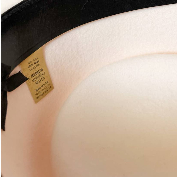 DOUBLE EE BRAND Women's Cream Wool Flat Brim Hat w/ Faux Leather Band size M - Picture 5 of 9